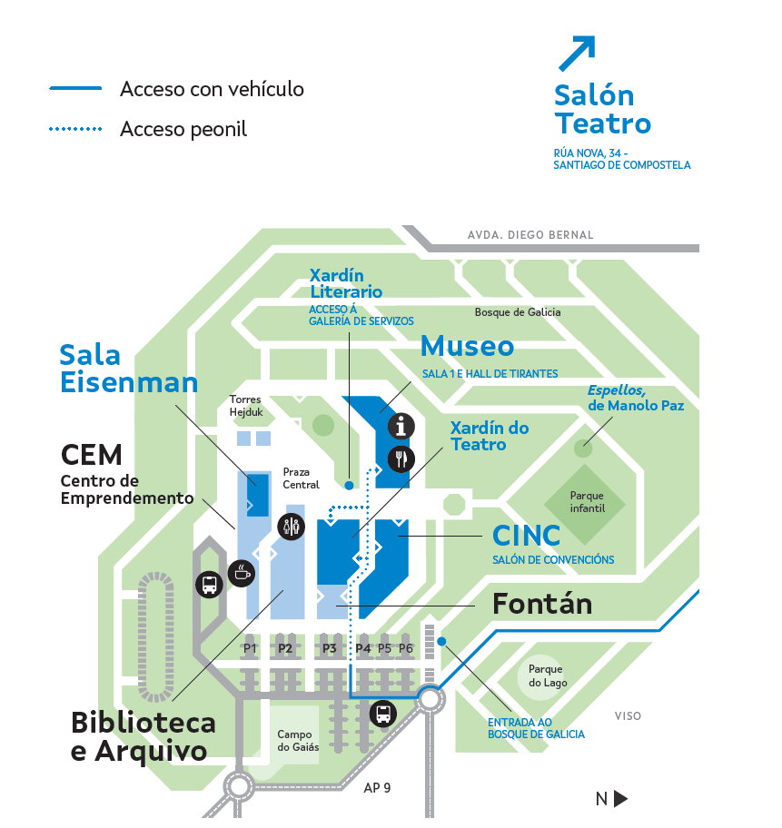 Mapa escenarios e accesos na Cidade da Cultura